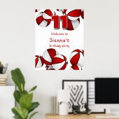 赤い白いバスケットボールの誕生日パーティーへようこそ ポスター (ホームオフィス)