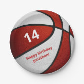 赤い白いバスケットボールの誕生日パーティー ペーパープレート (正面)