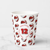 赤い白いバスケットボールの誕生日パーティー 紙コップ (正面)