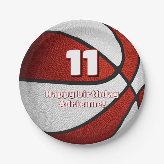 赤い白いバスケットボール女子スポーツパーティー ペーパープレート (正面)