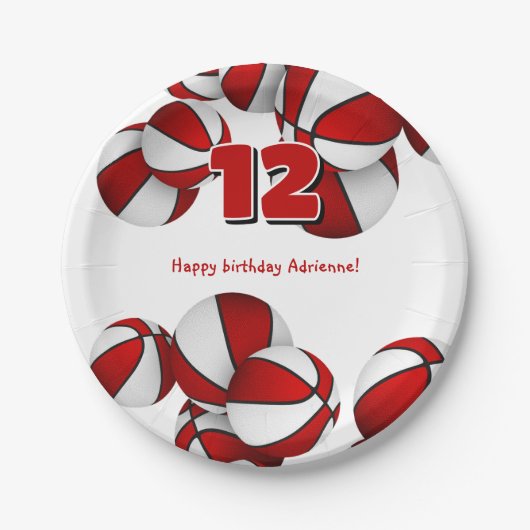 赤い白いバスケットボール若いアスリート誕生日 ペーパープレート (正面)