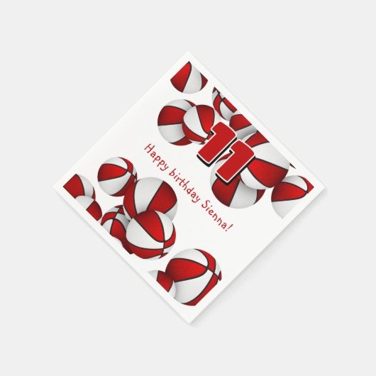 赤い白いバスケット子供の誕生日パーティー スタンダードカクテルナプキン (角)