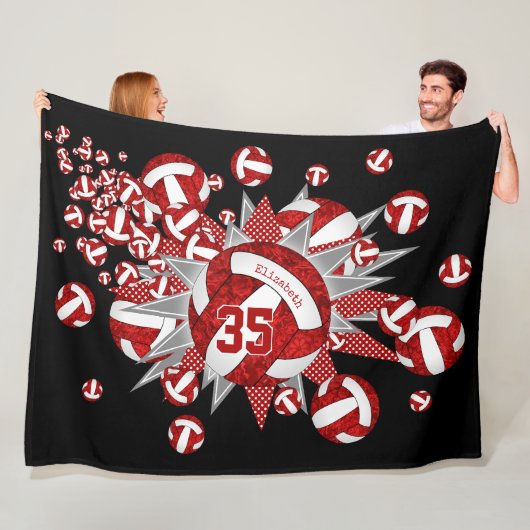 赤い白いバレーボールが女の子スポーツカスタム フリースブランケット (インサイチュ)