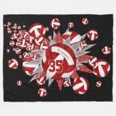 赤い白いバレーボールが女の子スポーツカスタム フリースブランケット (正面(横))