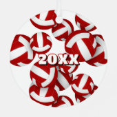 赤い白いバレーボールとアスリート名記念 メタルオーナメント (裏面)