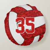 赤い白いバレーボールチームの色の女の子スポーツ ラウンドクッション (裏面)