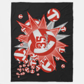 赤い白いバレーボール吹き出し女の子の男の子スポーツルーム フリースブランケット (正面)