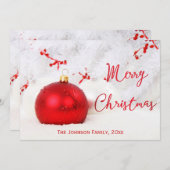 赤い白いパーソナライズされたメリークリスマスカード シーズンカード (正面/裏面)