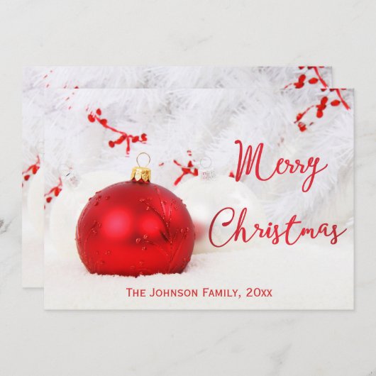 赤い白いパーソナライズされたメリークリスマスカード シーズンカード (正面/裏面)