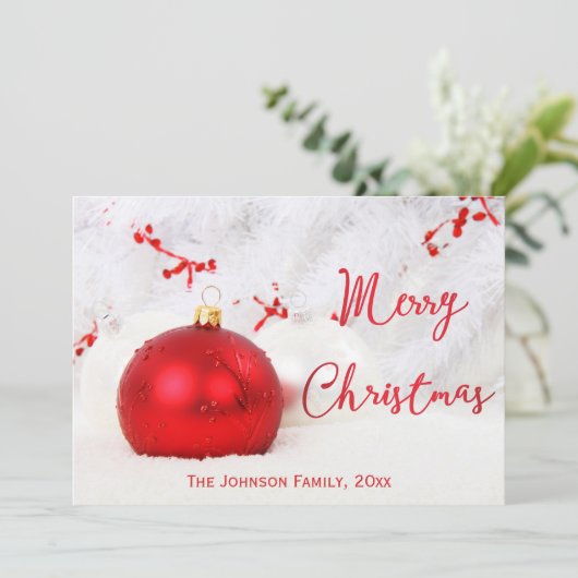 赤い白いパーソナライズされたメリークリスマスカード シーズンカード (スタンド正面)