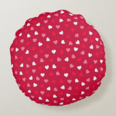 赤い白いピンク色の小さなバレンタインハート ラウンドクッション (裏面)