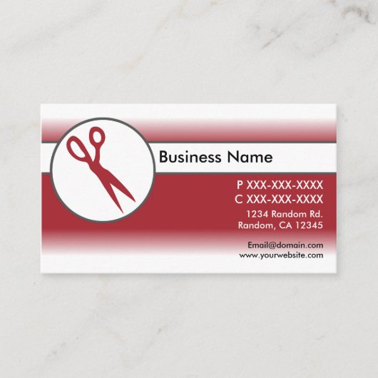 赤い白いフェードはさみ名刺 名刺 (正面)
