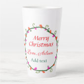 赤い白いフローラの水の色のリースメリークリスマス カフェラテマグ (正面)