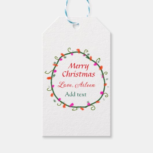 赤い白いフローラの水の色のリースメリークリスマス ギフトタグ (正面)
