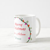 赤い白いフローラの水の色のリースメリークリスマス コーヒーマグカップ (正面右)