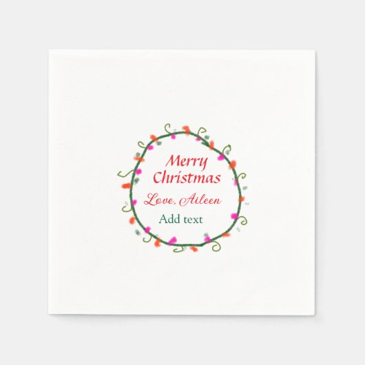 赤い白いフローラの水の色のリースメリークリスマス スタンダードカクテルナプキン (正面)