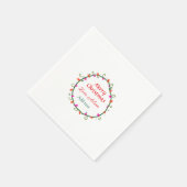 赤い白いフローラの水の色のリースメリークリスマス スタンダードカクテルナプキン (角)