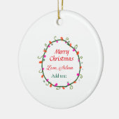 赤い白いフローラの水の色のリースメリークリスマス セラミックオーナメント (左)