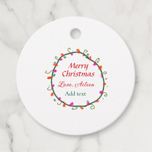 赤い白いフローラの水の色のリースメリークリスマス フェイバータグ (正面)