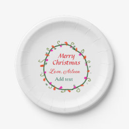 赤い白いフローラの水の色のリースメリークリスマス ペーパープレート