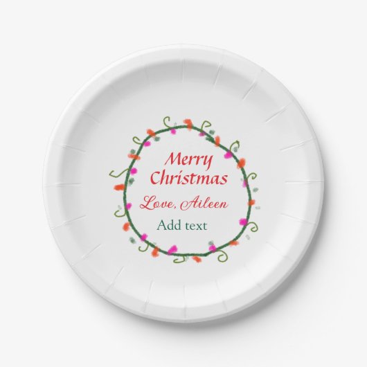 赤い白いフローラの水の色のリースメリークリスマス ペーパープレート (正面)