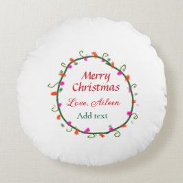 赤い白いフローラの水の色のリースメリークリスマス ラウンドクッション