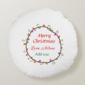 赤い白いフローラの水の色のリースメリークリスマス ラウンドクッション (裏面)