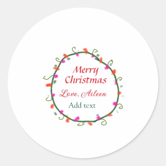 赤い白いフローラの水の色のリースメリークリスマス ラウンドシール (正面)