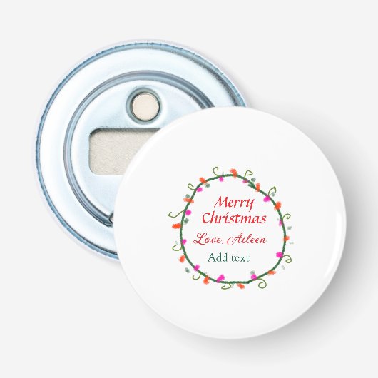 赤い白いフローラの水の色のリースメリークリスマス 栓抜き (正面)