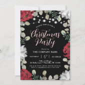 赤い白いフローラライトオンブラッククリスマスパーティー 招待状 (正面)