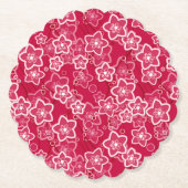 赤い白いフローラ素朴なファッション模様レトロ ペーパーコースター (正面)