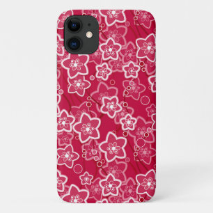 赤い白いフローラ素朴なファッション模様レトロ iPhone 11 ケース