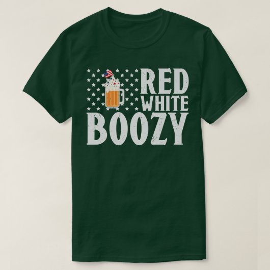 赤い白いブーージーなビール飲むアメリカ国旗  Tシャツ (デザイン正面)