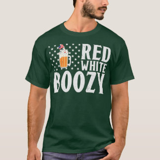 赤い白いブーージーなビール飲むアメリカ国旗  Tシャツ
