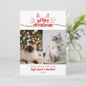 赤い白いミオウィクリスマス2猫の写真クリスマス シーズンカード (スタンド正面)
