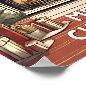 赤い白いメリークリスマスメリーヴィンテージモダン ポスター (角)