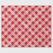 赤い白いレースのギンガムパターンクリスマス ラッピングペーパー (フラット)