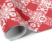 赤い白いレースのギンガムパターンクリスマス ラッピングペーパー (ロールコーナー)