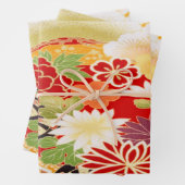 赤い白いヴィンテージ日本のの着物フローラの切り離し ラッピングペーパーシート (インサイチュ)