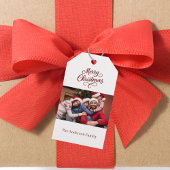 赤い白い写真のスクリプトのクリスマス ギフトタグ