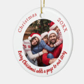 赤い白い写真の家族の物語引用文クリスマス セラミックオーナメント (左)