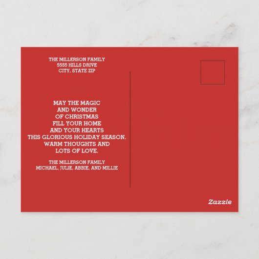 赤い白い写真数々のクリスマスホリデー挨拶 ポストカード (裏面)