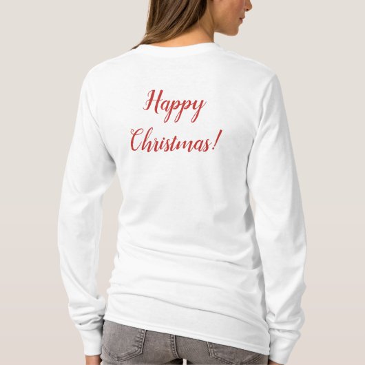 赤い白い冬のそり可愛いクリスマスモダン Tシャツ (裏面)