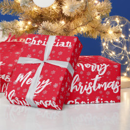 赤い白い冬の雪の結晶パターン陽気なクリスマス ラッピングペーパー