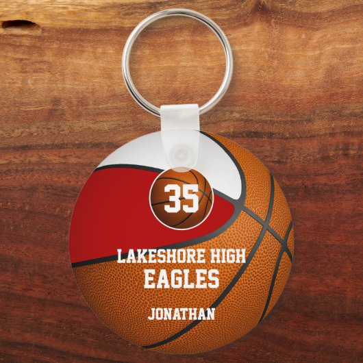 赤い白い学校の色の男の子のバスケットボールのチーム キーホルダー (裏面)