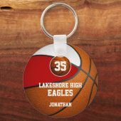 赤い白い学校の色の男の子のバスケットボールのチーム キーホルダー (正面)