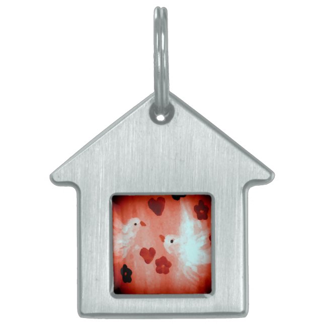 赤い白い愛鳥を鳩 ペットネームタグ (正面)