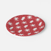 赤い白い手で描かれたクリスマスツリーの雪 ペーパープレート (アングル)
