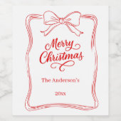 赤い白い手引き弓クリスマス ワインラベル (シングルラベル)