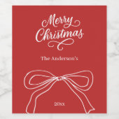 赤い白い手引き弓クリスマス ワインラベル (シングルラベル)